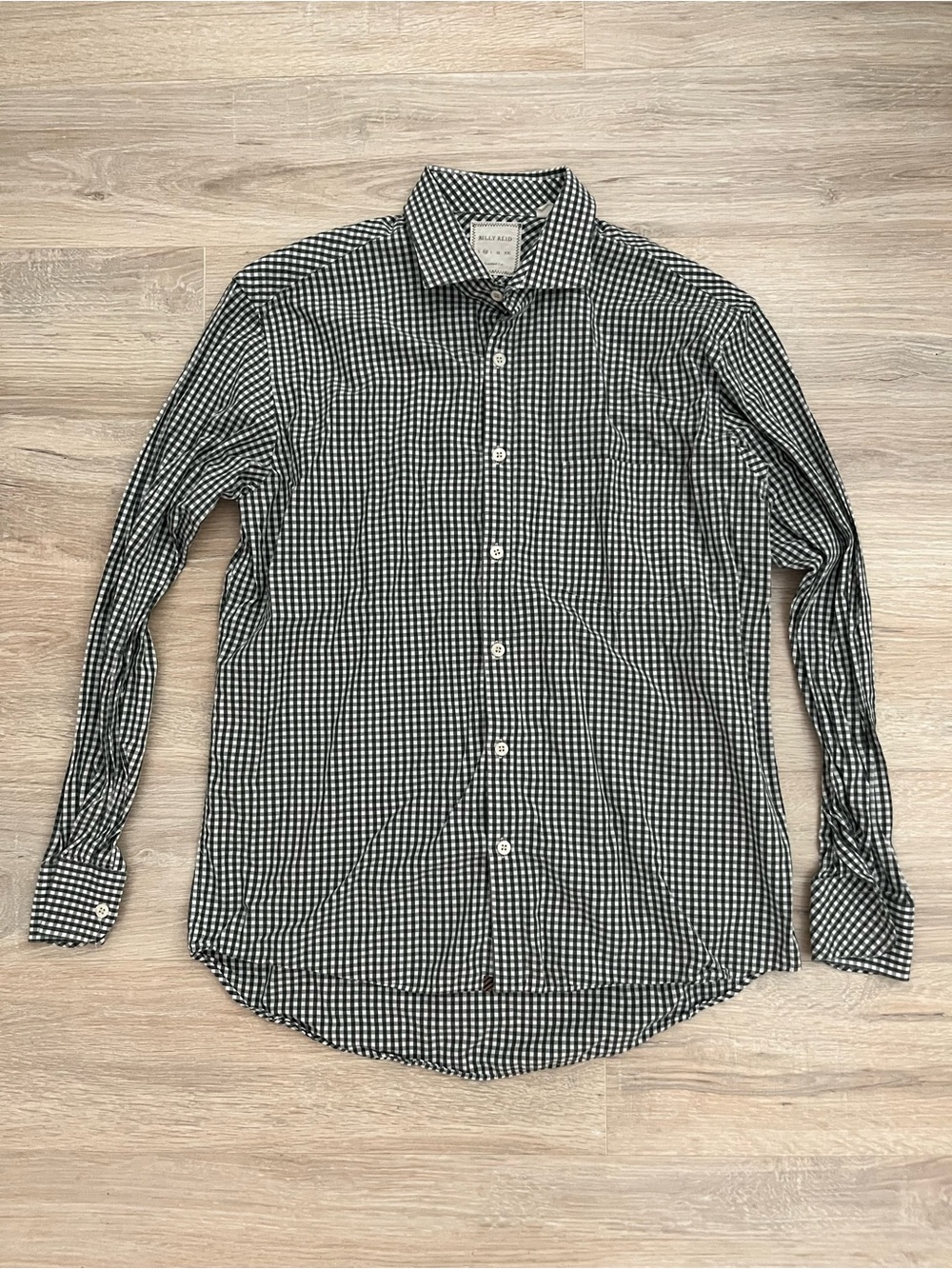 Billy Reid Men’s Green/White Gingham Button-Down Shirt Standard Cut - Medium